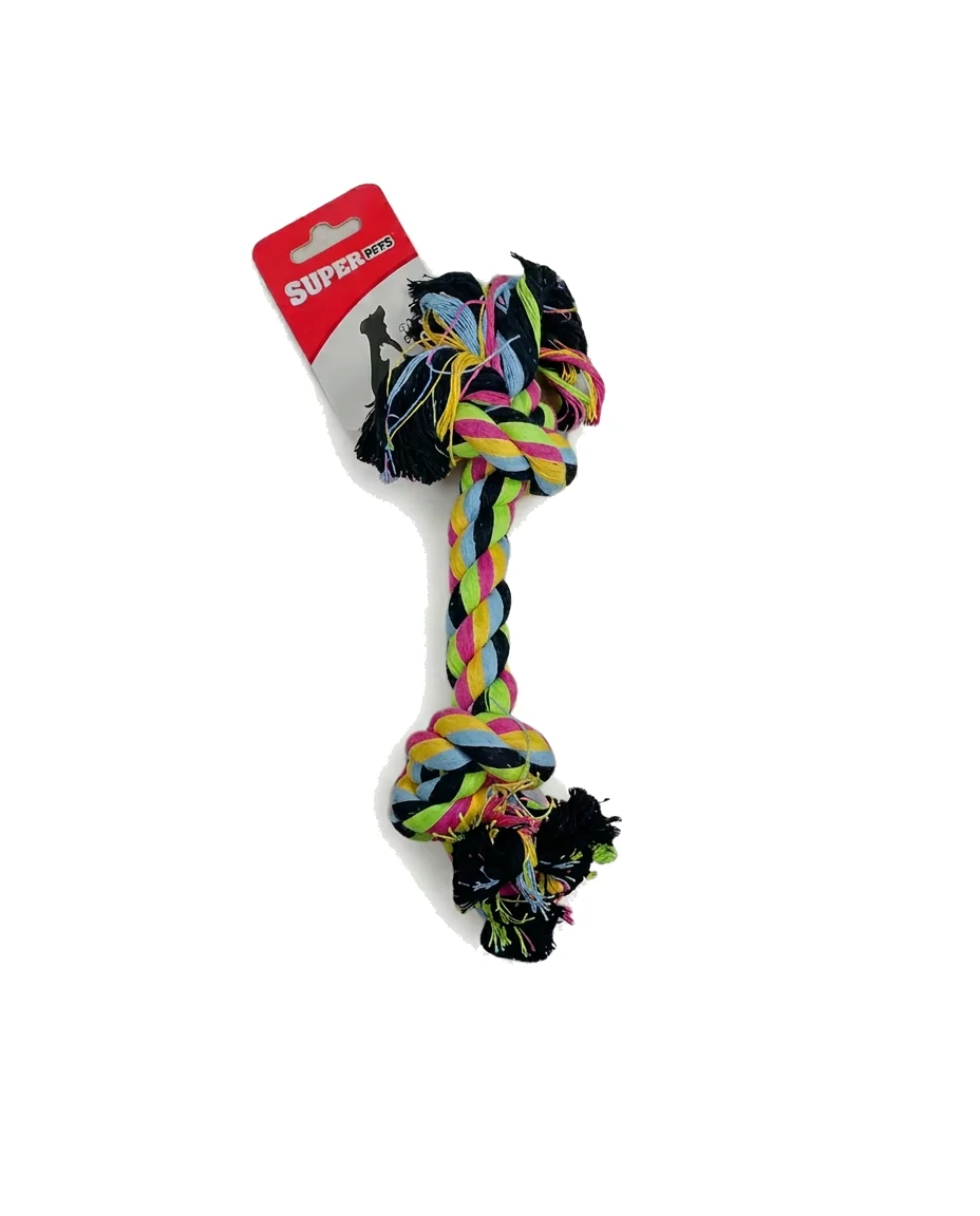 צעצוע חבל לעיסה עם קשרים – Super Pets Bite Rope Double Knot – צעצועים לגורים מבית FASS-K9