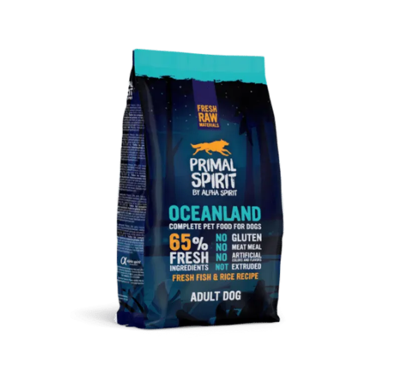 Primal Spirit Oceanland – דגים טריים ואורז 1 ק״ג – מזון לכלבים מבית FASS-K9