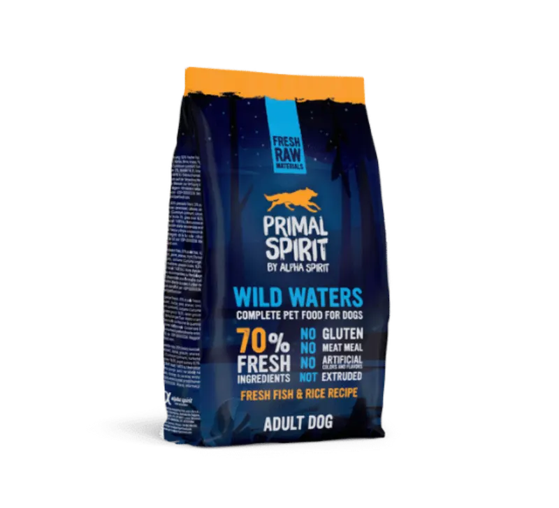 Primal Spirit Wild Waters – דגים טריים ואורז 1 ק״ג – מזון לכלבים מבית FASS-K9